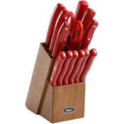 Wholesale - 14pc EVANSVILLE S.S CUTLERY SET W/WOOD BLOCK AND RED HANDLES C/P 4, UPC: 085081041920